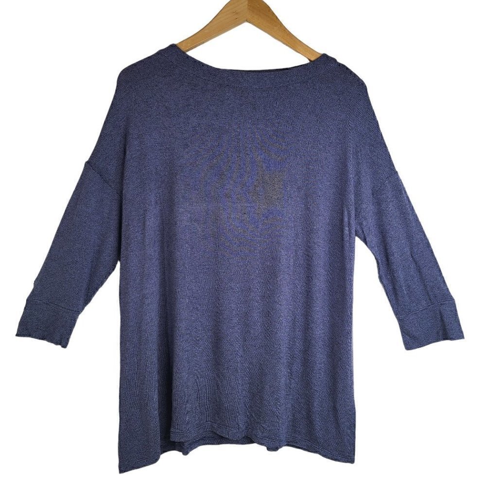 J Jill  Wearever Collection Blue Striped Boatneck Tunic Top Wrinkle resistant